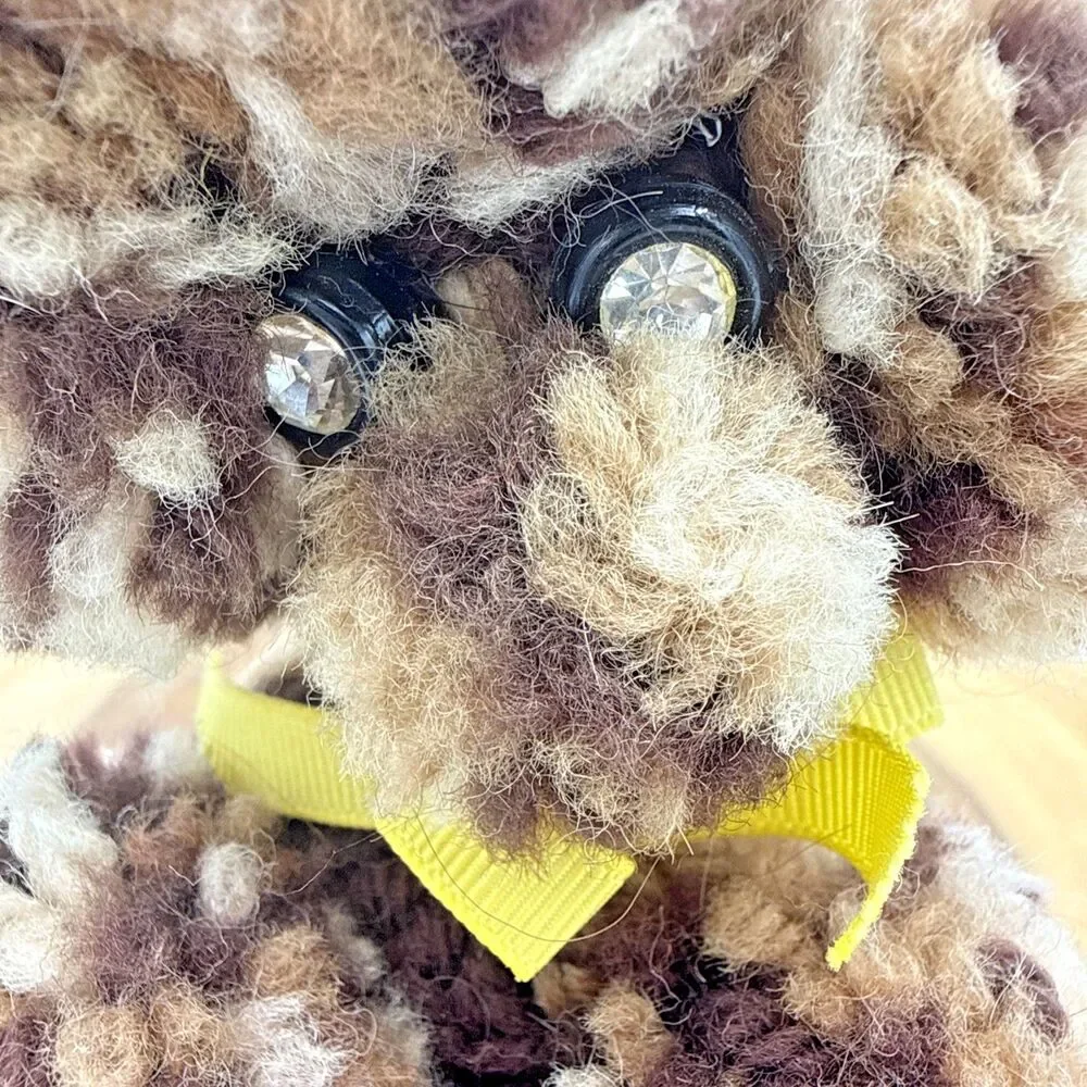 Vintage Poodle Dog Crochet Handmade Brown/Tan Yarn Retro Decor 6.5”